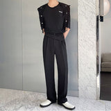 Men Business Casual Irregular Belt Decorative Straight Leg Trousers